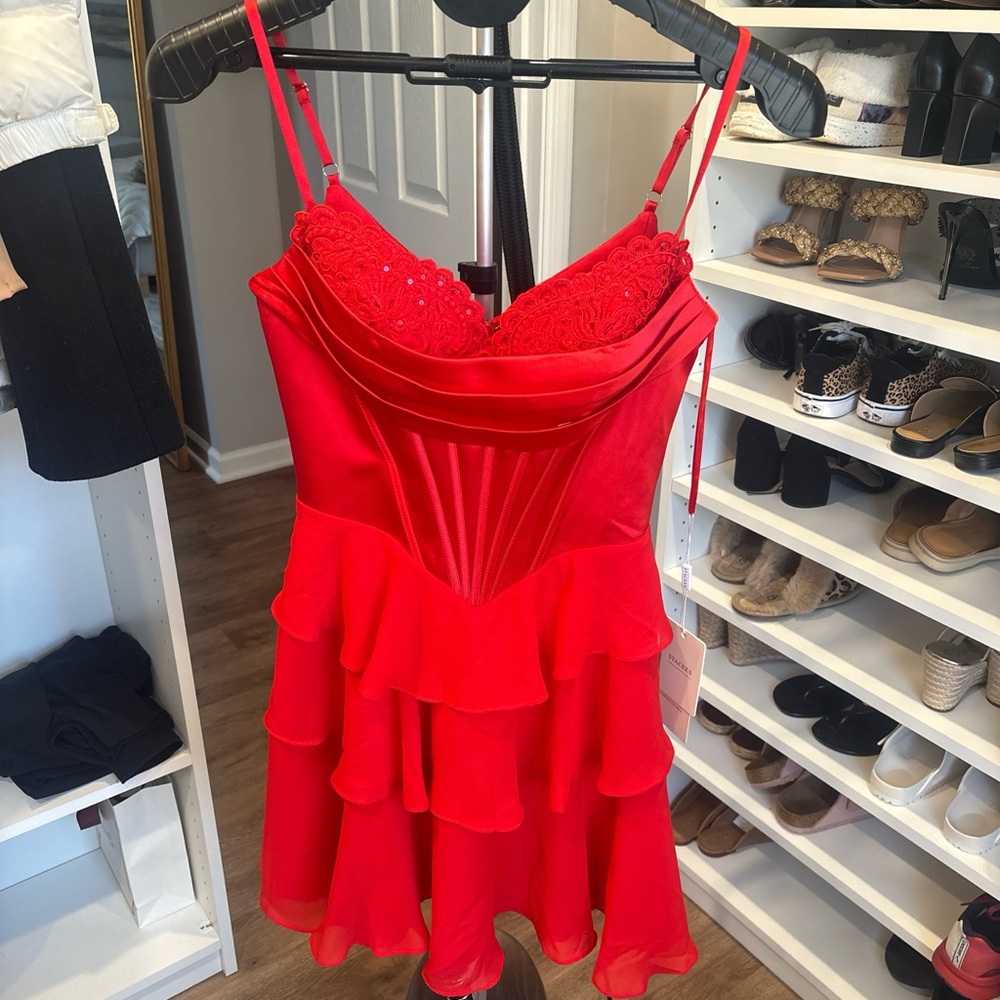 S Stacees Elegant Red Mini Dress